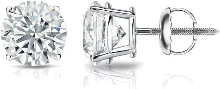 1/4 to 2 Carat Lab Grown Diamond Round Stud Earrings in 14k Gold (E-F, SI1-SI2, cttw), 4-Prong Basket Screw Back by Diamond Wish