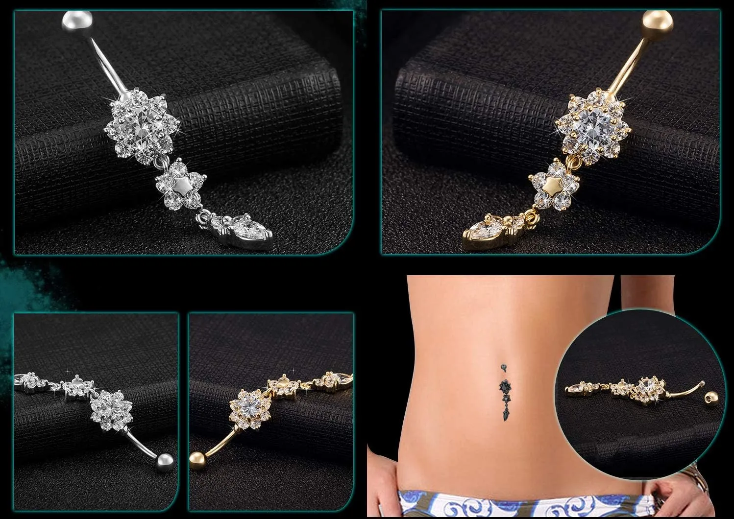 14G Belly Button Rings for Women Navel Rings CZ Body Piercing Gift Birthday Valentines Day Anniversary Adult Dance Jewelry