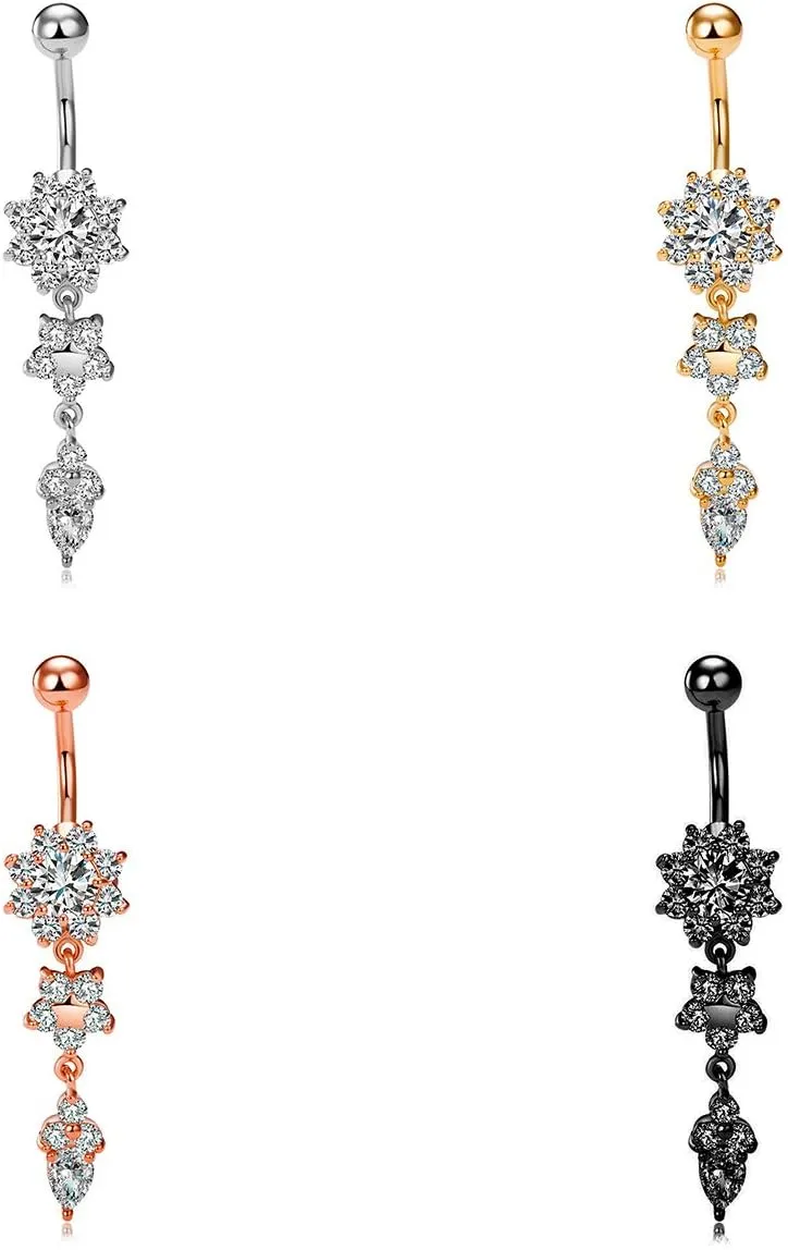 14G Belly Button Rings for Women Navel Rings CZ Body Piercing Gift Birthday Valentines Day Anniversary Adult Dance Jewelry