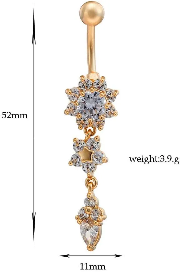 14G Belly Button Rings for Women Navel Rings CZ Body Piercing Gift Birthday Valentines Day Anniversary Adult Dance Jewelry