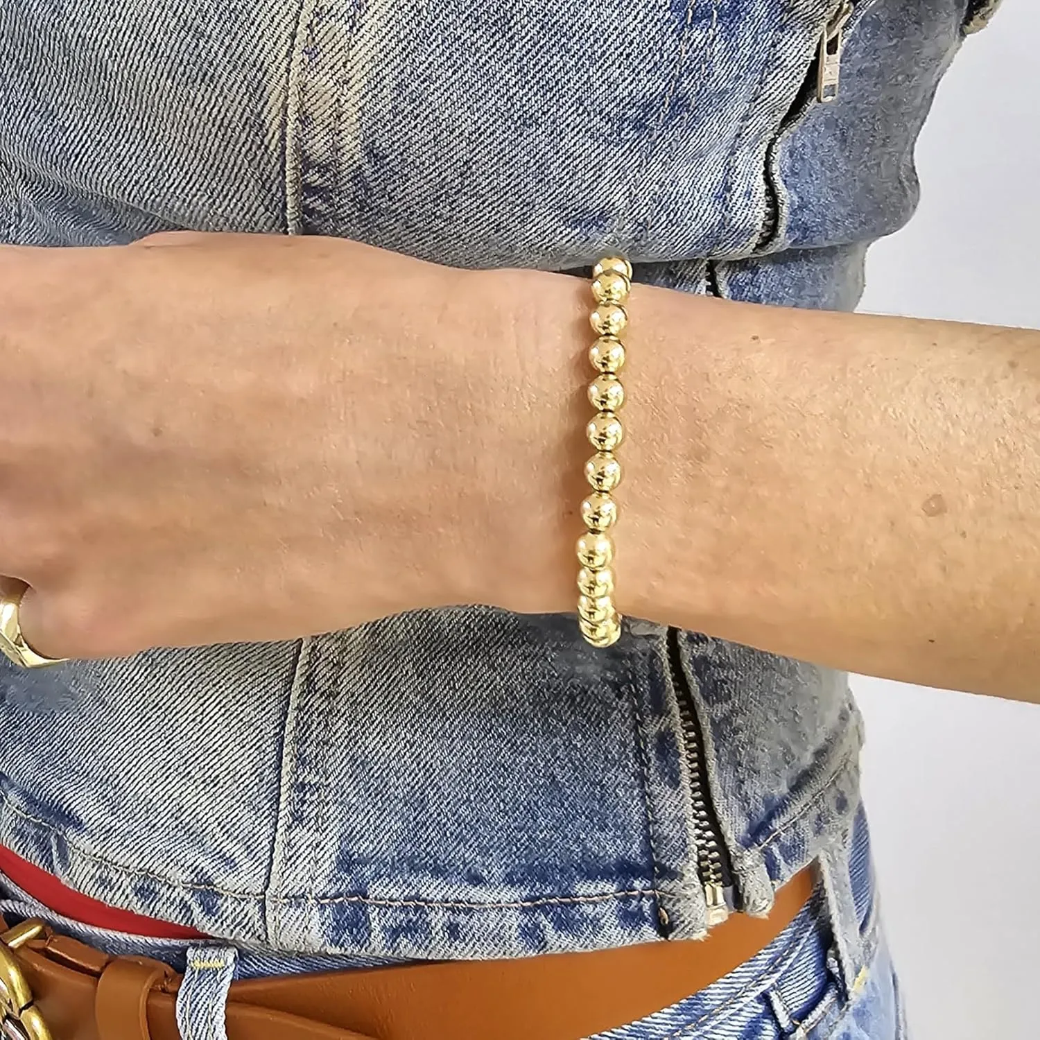 14K Gold Filled Stretchy Bead Bracelet 6mm, Tarnish Free Jewelry, Perfect Layering Bracelet