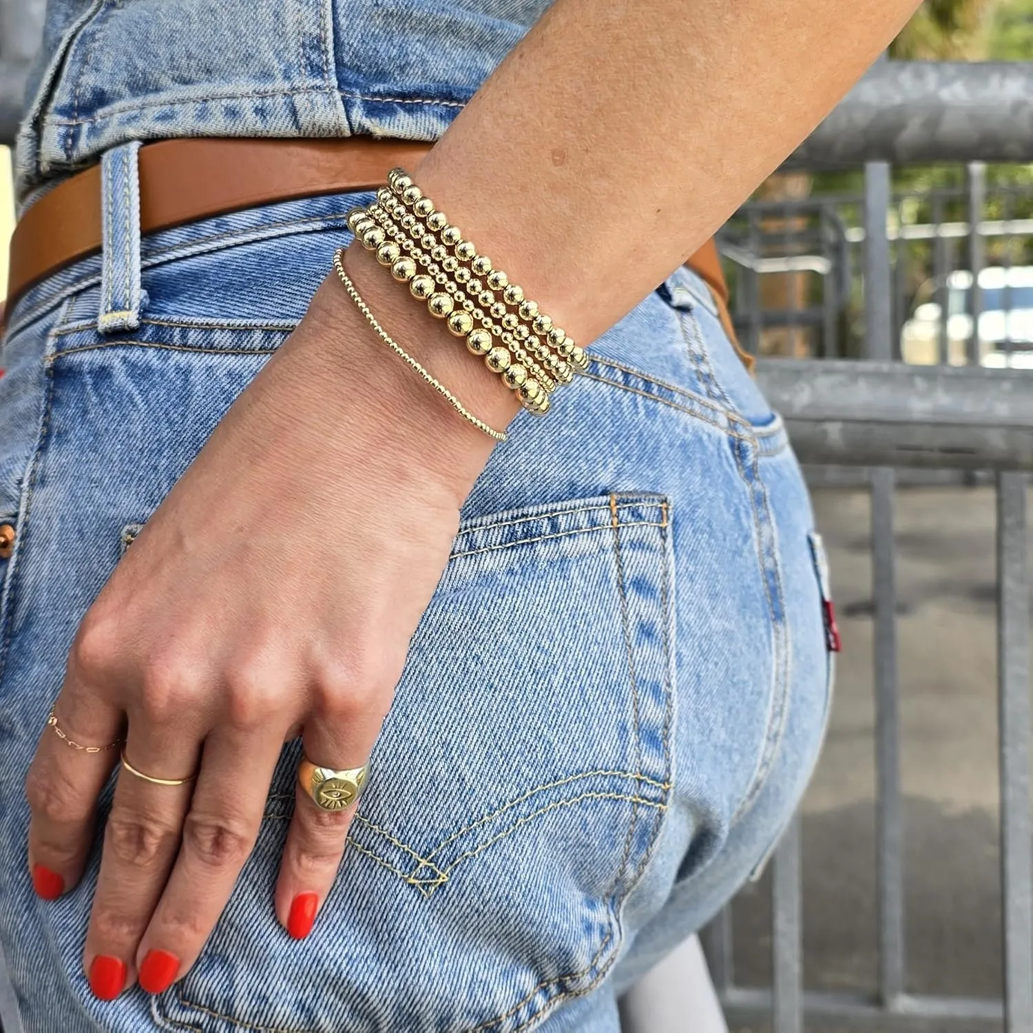 14K Gold Filled Stretchy Bead Bracelet 6mm, Tarnish Free Jewelry, Perfect Layering Bracelet