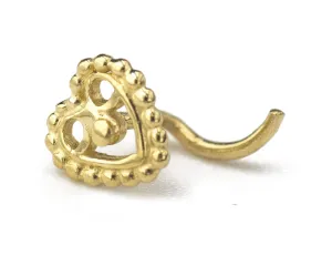 14K Gold Indian Heart Nose Stud. Boho Nostril Cartilage Helix Earring. Solid Gold Unique Single Stud. Screw Shape, 20 Gauge (0.8 mm). Handmade Piercing Jewelry. Cool Valentine Gift by HeartAttackOM