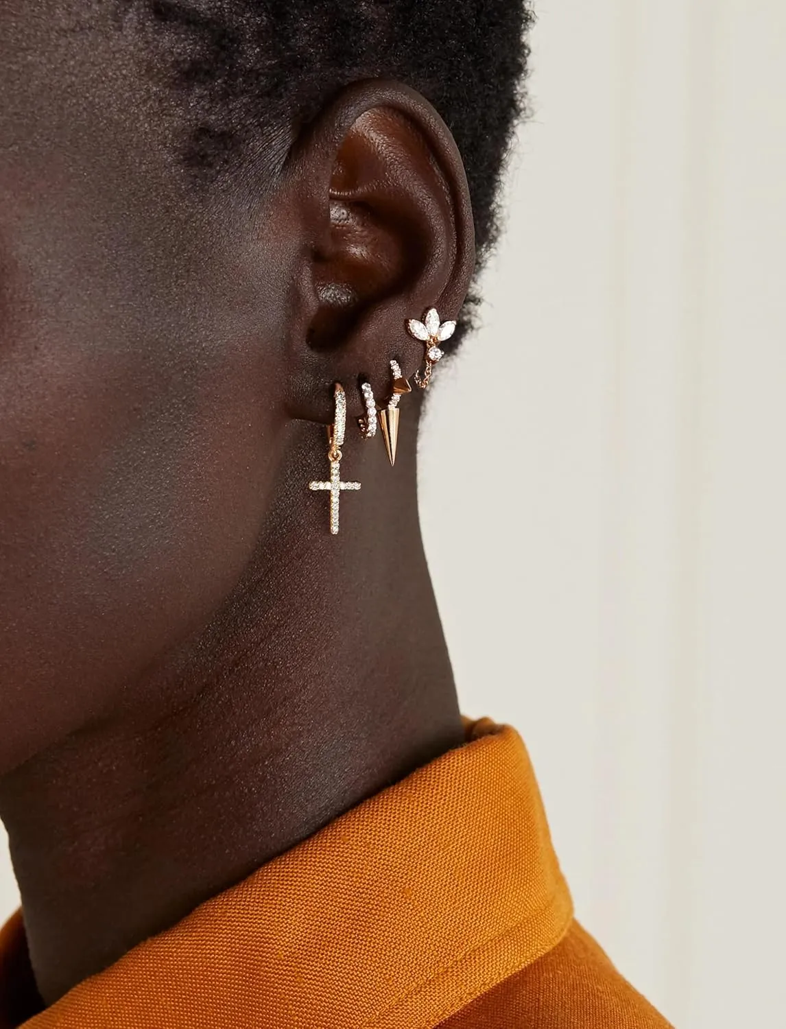 14K Gold Plated Drop Dangle Cross Hoop Earrings Trendy Gold Cross Earrings for Women Small CZ Huggie Hoops Dangling Diamond Cross Earrings for Men Hypoallergenic Lightweight