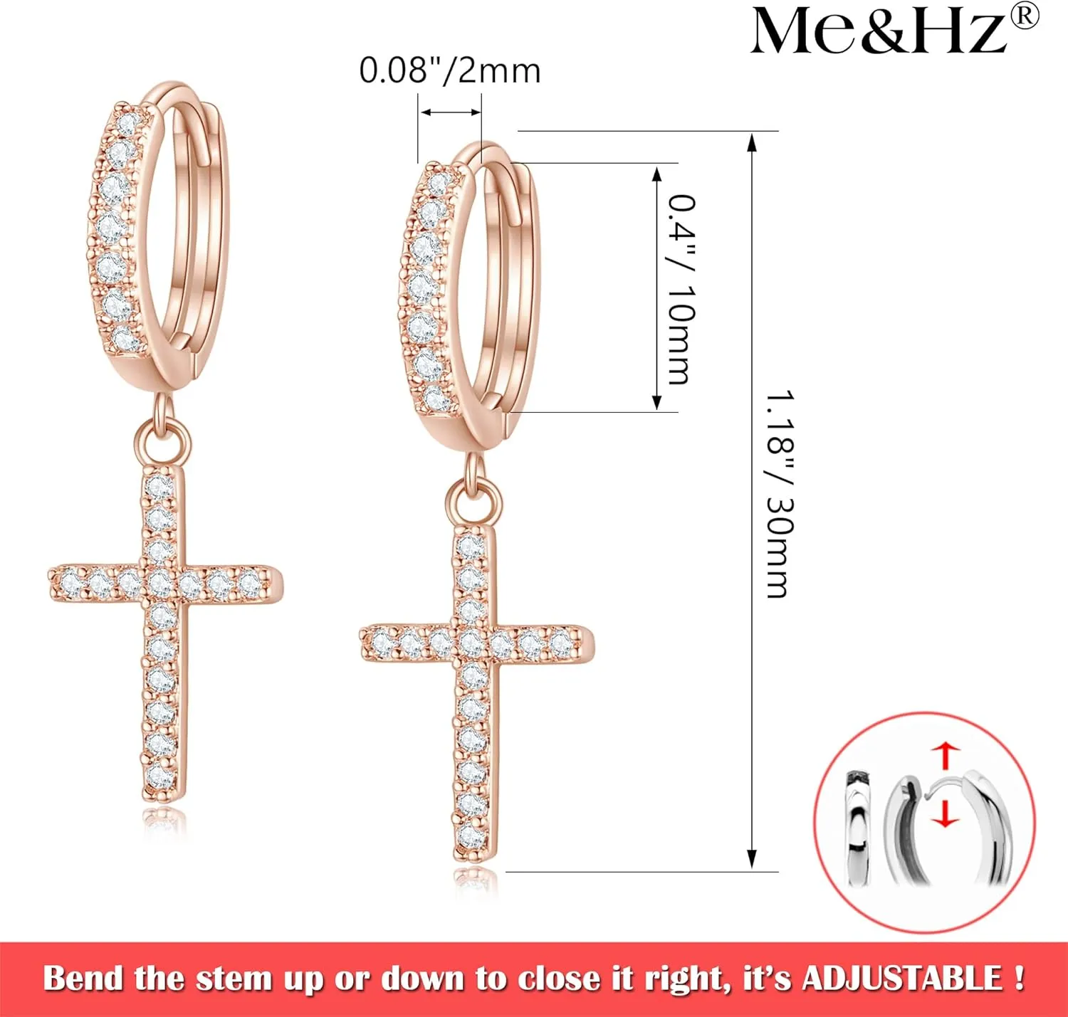 14K Gold Plated Drop Dangle Cross Hoop Earrings Trendy Gold Cross Earrings for Women Small CZ Huggie Hoops Dangling Diamond Cross Earrings for Men Hypoallergenic Lightweight