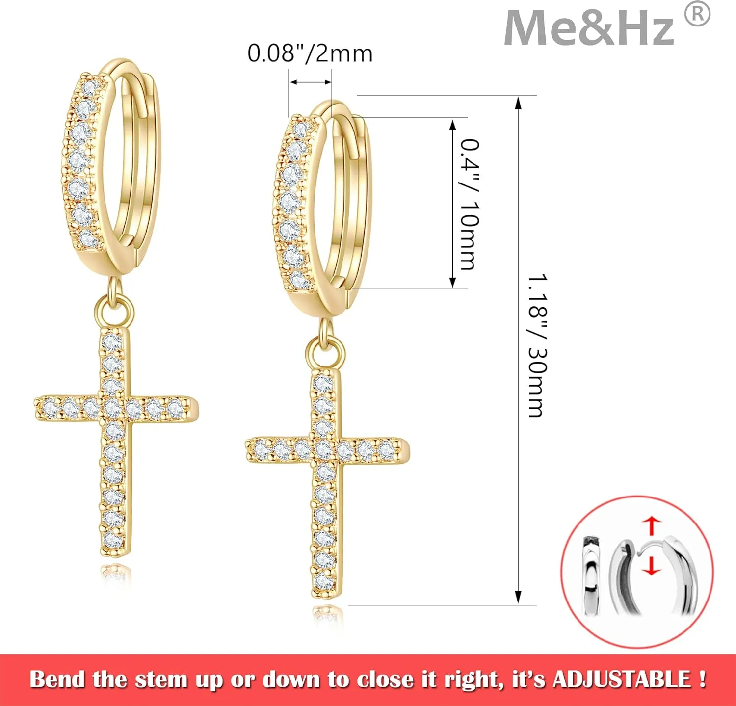 14K Gold Plated Drop Dangle Cross Hoop Earrings Trendy Gold Cross Earrings for Women Small CZ Huggie Hoops Dangling Diamond Cross Earrings for Men Hypoallergenic Lightweight