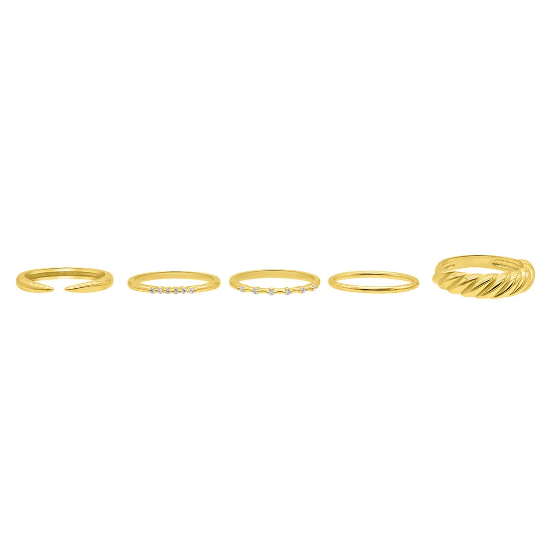 14k Gold Plated Set of 5 Stacking Bands