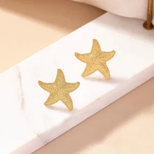 14K Gold Plated Starfish Statement Stud Earrings for Women | Trendy Jewelry Alluring Ocean-Themed Dangling Earrings