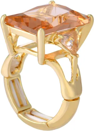 14K Gold Radiant Cut Cubic Zirconia Gemstone Chunky Adjustable Stretch Engagement Rings Jewelry for Women Formal Prom Cocktail Costume