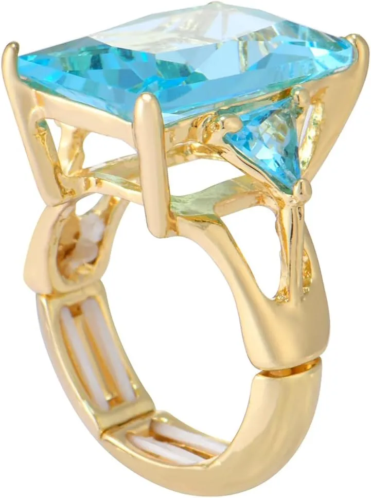 14K Gold Radiant Cut Cubic Zirconia Gemstone Chunky Adjustable Stretch Engagement Rings Jewelry for Women Formal Prom Cocktail Costume