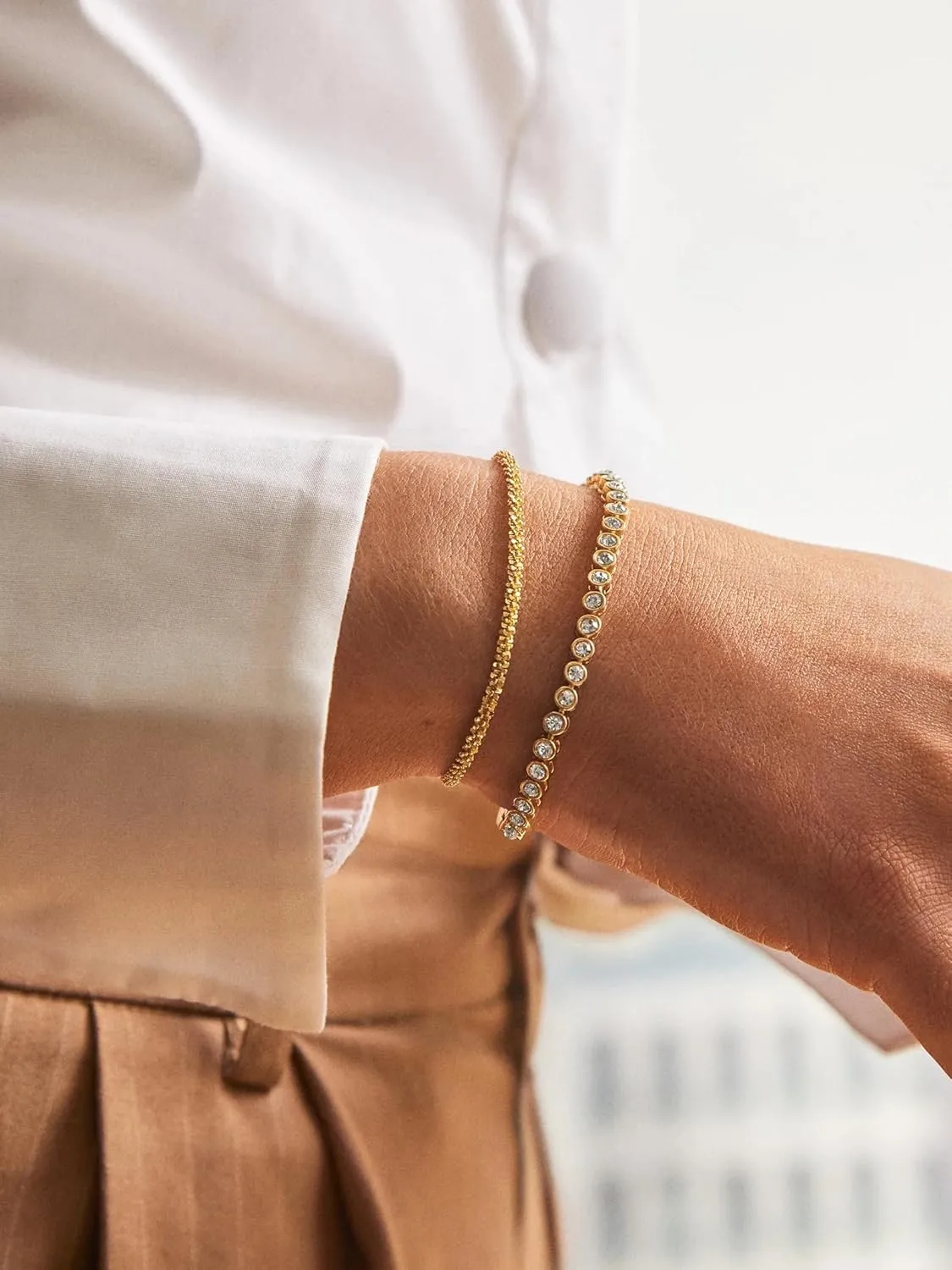 14k Gold Tennis Bracelet, Cubic Zirconia Classic Tennis Bracelet, Gold Link Bracelets For Women