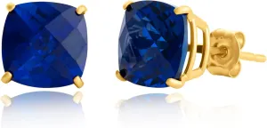14k White or Yellow Gold 8mm Cushion-Cut December Birthstone Stud Earrings with Swiss Blue Topaz or London Blue Topaz, Anti-Tarnish Finish, jewelry Gift, Push Back Closure Studs for Women 8 mm Gemstone