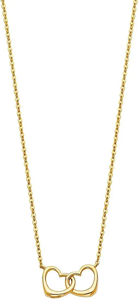 14k Yellow Gold Interlocking Double Heart Pendant Necklace - 17 1"