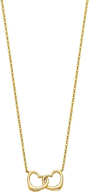 14k Yellow Gold Interlocking Double Heart Pendant Necklace - 17 1"