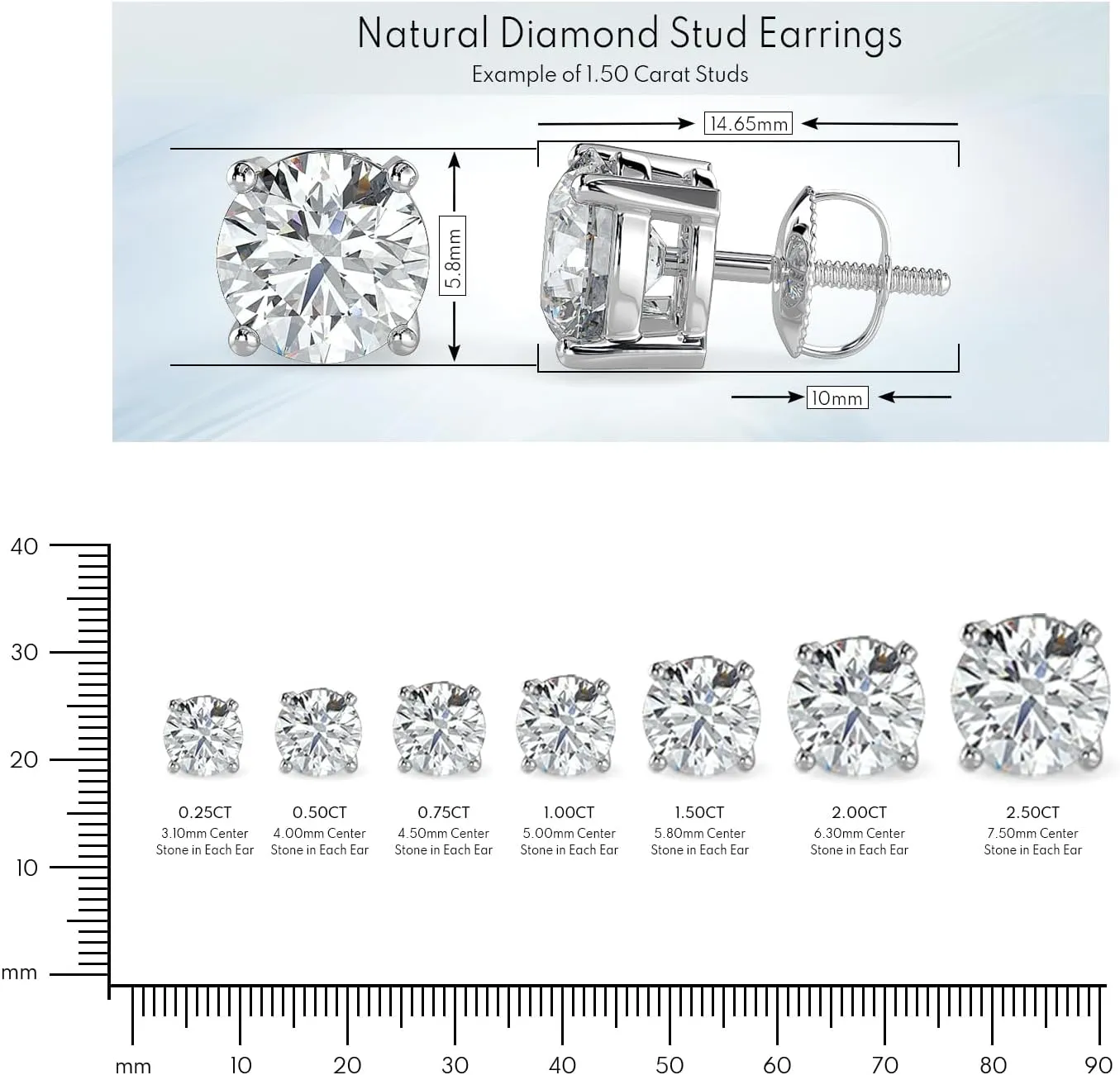 1/5 to 2 Carat TW Natural Real Diamond Solitaire Studs Earrings Available in 14K White and Yellow Gold with Secure Screw Back for Women and Men (Color J-K, Clarity I1-I2)