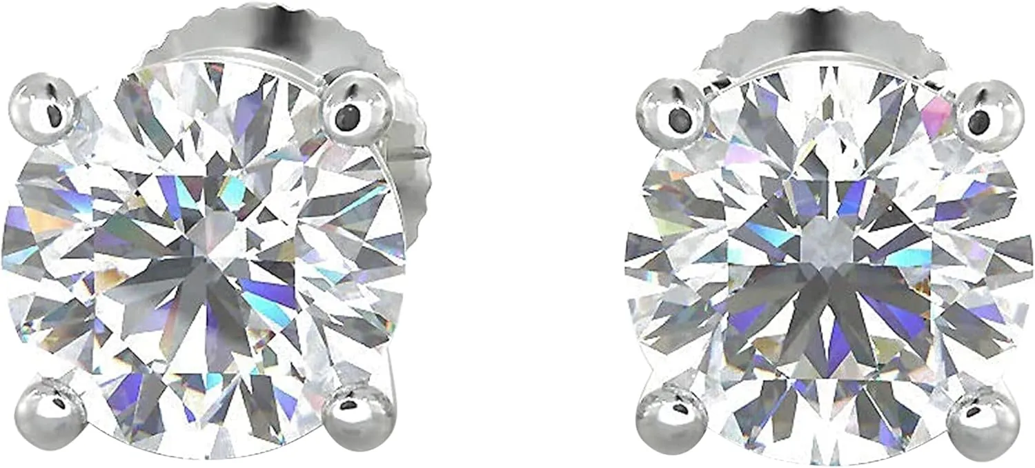 1/5 to 2 Carat TW Natural Real Diamond Solitaire Studs Earrings Available in 14K White and Yellow Gold with Secure Screw Back for Women and Men (Color J-K, Clarity I1-I2)