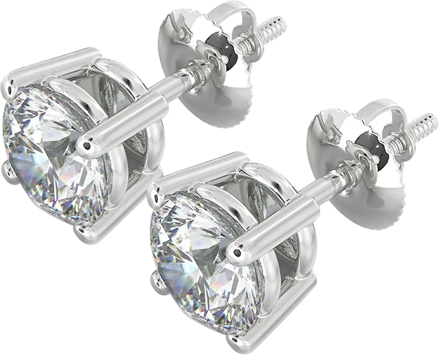 1/5 to 2 Carat TW Natural Real Diamond Solitaire Studs Earrings Available in 14K White and Yellow Gold with Secure Screw Back for Women and Men (Color J-K, Clarity I1-I2)