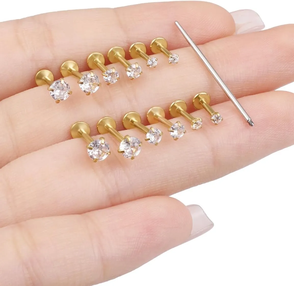16G Lip Rings Tragus Piercing Jewelry Medusa Labret Monroe Studs 316L Surgical Steel Different Size Flat Back Cartilage Helix Conch Earrings Studs Piercing Jewelry Bars 6mm 8mm 10mm