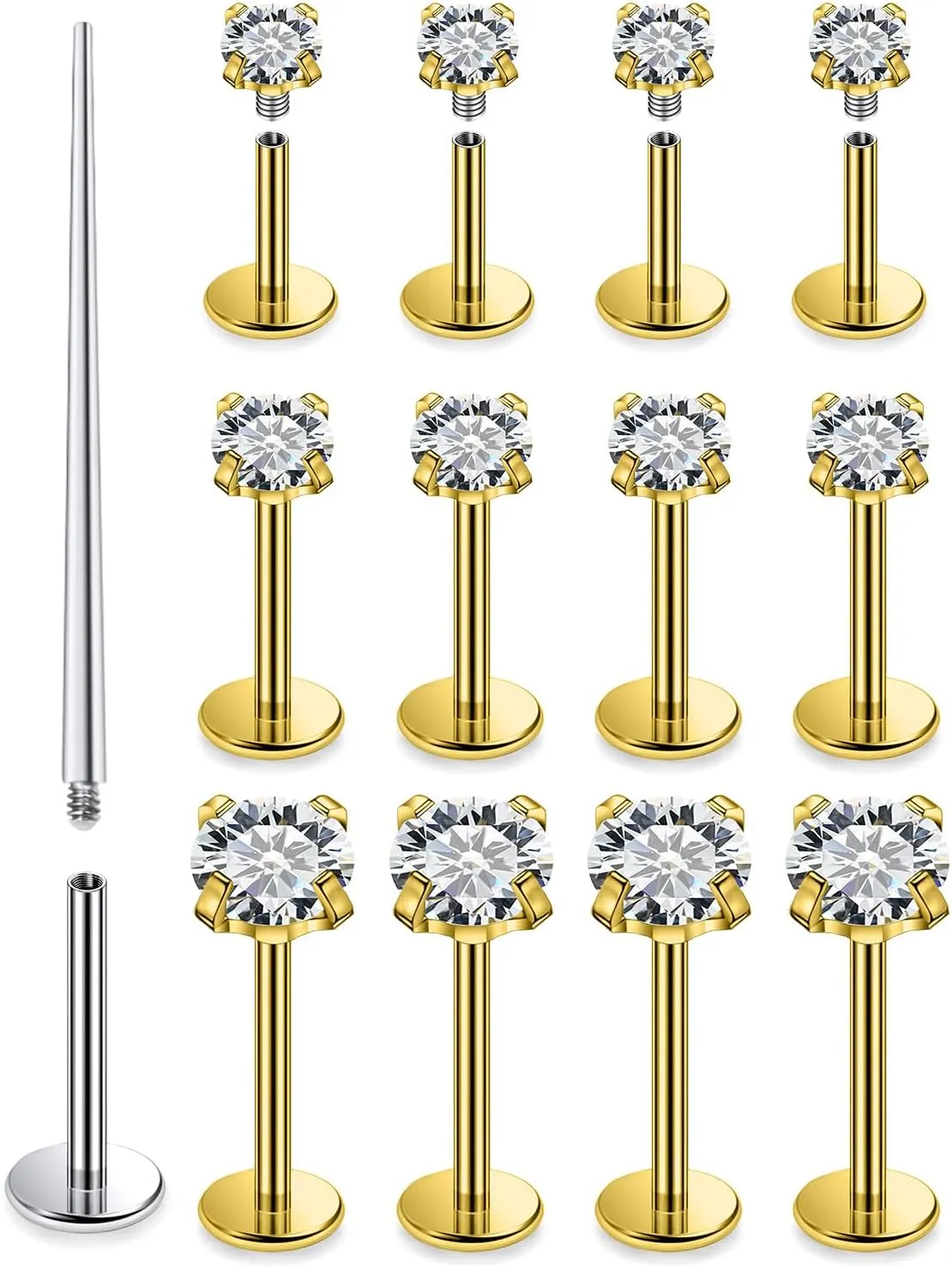 16G Lip Rings Tragus Piercing Jewelry Medusa Labret Monroe Studs 316L Surgical Steel Different Size Flat Back Cartilage Helix Conch Earrings Studs Piercing Jewelry Bars 6mm 8mm 10mm