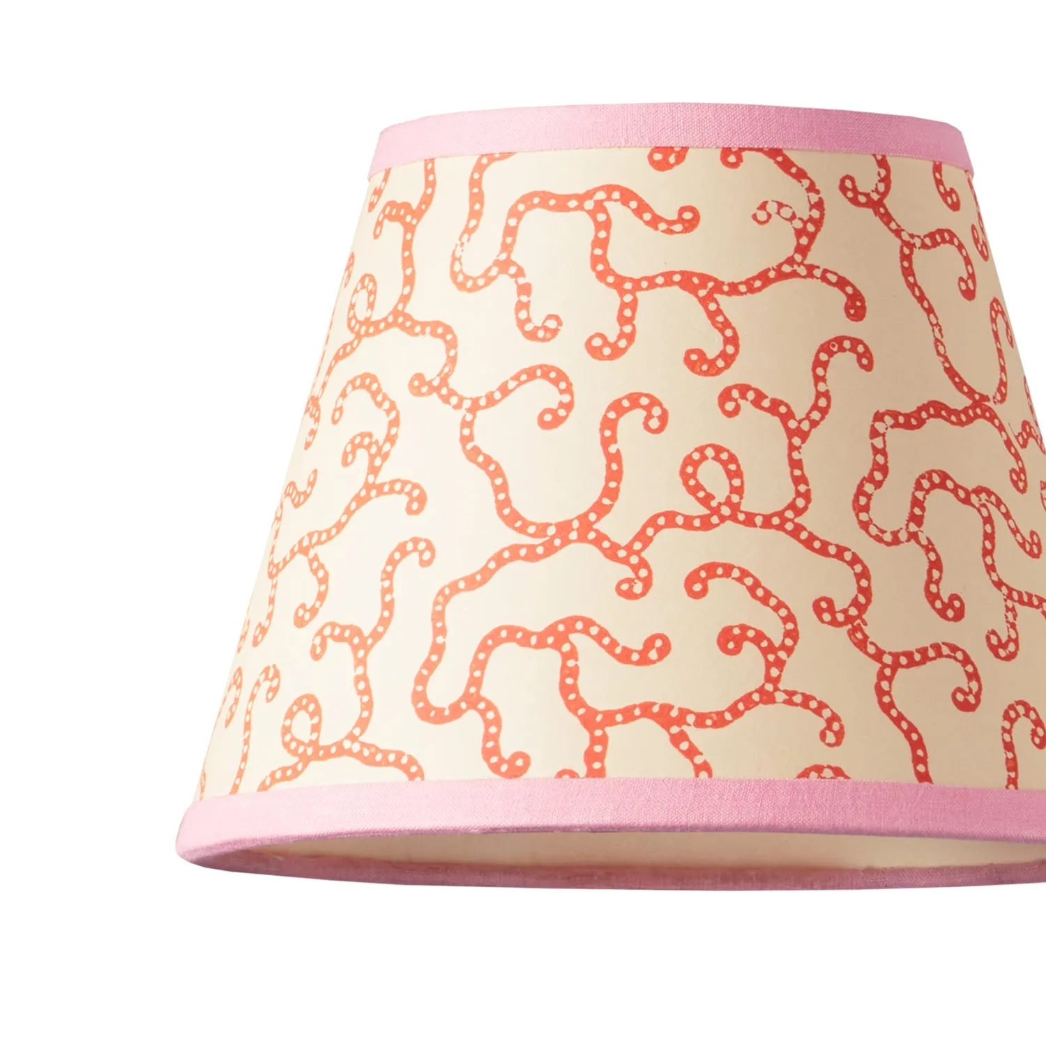 18cm pendant shade in pinky coral hand blocked 'Squiggles' by Ellen Merchant