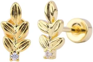 18G Cute Leaf Cartilage Stud Earrings for Women Girls Men Stainless Steel Crystal Cubic Zirconia Leaves Screw Flat Back Tragus Helix Tiny Studs Earring Minimalist Birthday Jewelry Gifts