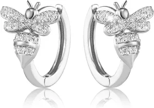 18K Gold Bee Earrings for Women, Hypoallergenic Stud with Cubic Zirconia, Hoop Earrings for Women, Gold/Silver Colors