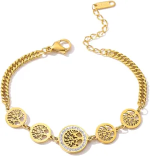 18K Gold Plated 316L Stainless Steel Jewelry Vintage Life Tree Charm Bracelets For Women