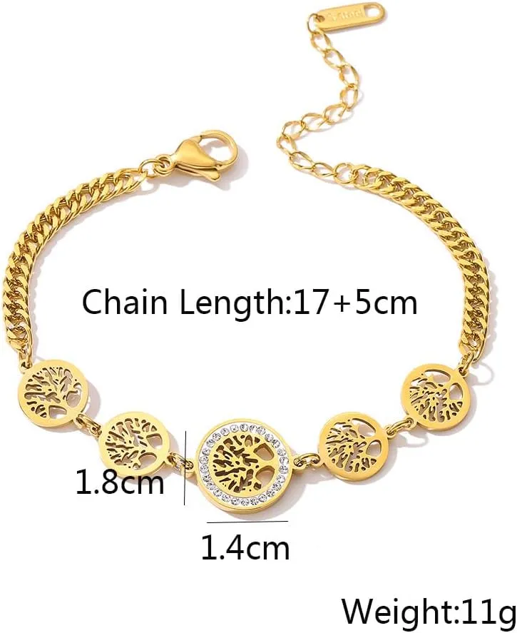18K Gold Plated 316L Stainless Steel Jewelry Vintage Life Tree Charm Bracelets For Women