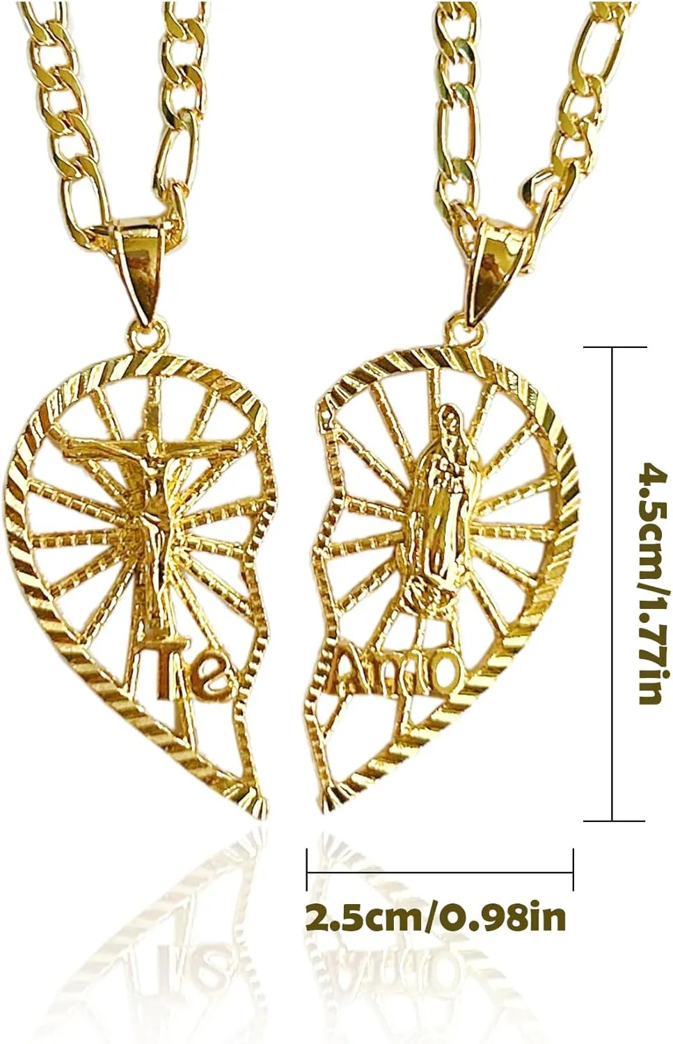 18K Gold Plated Couples Necklace Virgin Mary Necklace Jesus Necklace Heart Necklace, I Love You Break-apart Heart Necklace Chain Pendant Charm,Fine Jewelry Gifts to Share for Her(Couple necklace)