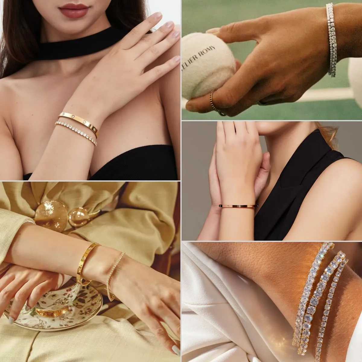 18K Gold Plated Dainty Tennis Bracelets Set 4mm/6mm Love Bangle Bracelets with 3mm/4mm Cubic Zirconia Classic Tennis Bracelet| Gold Bracelets for Women | Size 6.5/7/7.5 Inch