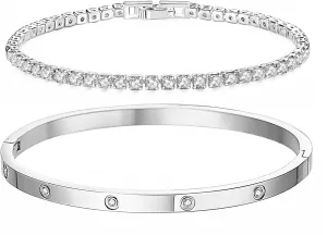 18K Gold Plated Dainty Tennis Bracelets Set 4mm/6mm Love Bangle Bracelets with 3mm/4mm Cubic Zirconia Classic Tennis Bracelet| Gold Bracelets for Women | Size 6.5/7/7.5 Inch