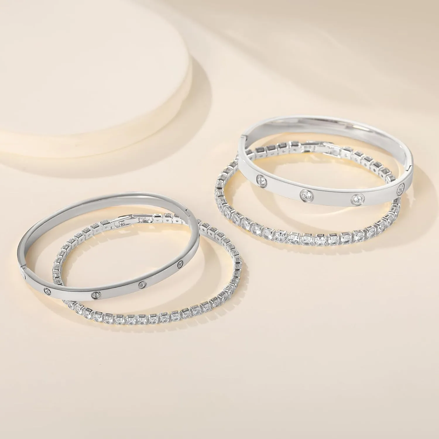 18K Gold Plated Dainty Tennis Bracelets Set 4mm/6mm Love Bangle Bracelets with 3mm/4mm Cubic Zirconia Classic Tennis Bracelet| Gold Bracelets for Women | Size 6.5/7/7.5 Inch