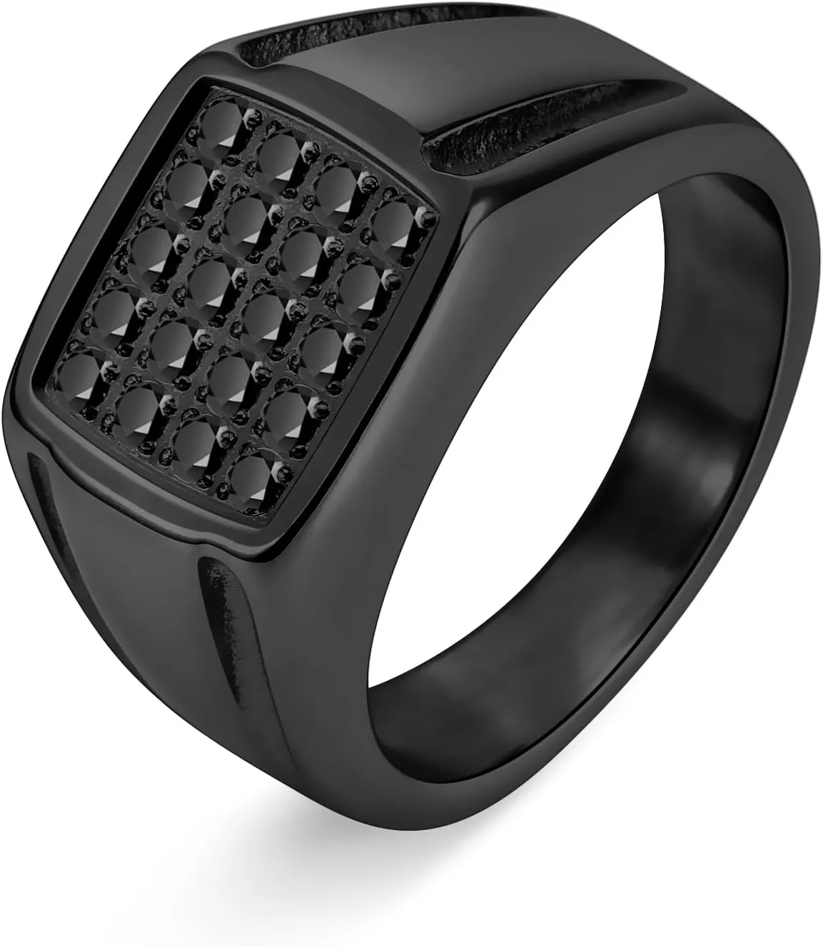 18K Gold Plated Men's Cubic Zirconia Ring with 20 CZ Stones - Hypoallergenic Stainless Steel Wedding Band, Comfort Fit Sizes 8-13 (Gold/Black/Silver), Jewelry Gifts for Him