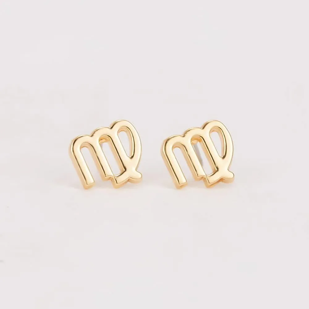 18K Gold Plated Zodiac Stud Earrings 12 Constellation Astrology Card Packaging Horoscope 18K Gold Plated Little Ear Stud for Women Birthday Anniversary Friendship Exquisite Jewelry Gift