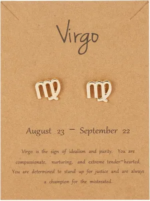 18K Gold Plated Zodiac Stud Earrings 12 Constellation Astrology Card Packaging Horoscope 18K Gold Plated Little Ear Stud for Women Birthday Anniversary Friendship Exquisite Jewelry Gift