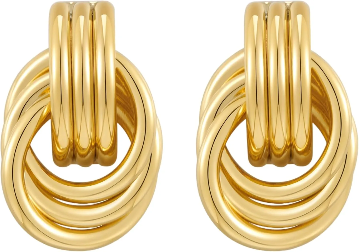 18K Gold Statement Earrings for Women Trendy Chunky Gold Knot Earrings Geometric Drop Dangle Earrings Gold Stud Earring Twisted Long Link Earring Jewelry Gifts