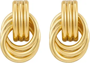 18K Gold Statement Earrings for Women Trendy Chunky Gold Knot Earrings Geometric Drop Dangle Earrings Gold Stud Earring Twisted Long Link Earring Jewelry Gifts