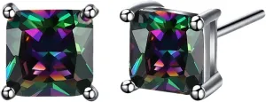 18K White Gold Plated Round/Square CZ Earrings Created Rainbow Quartz Stud Earrings for Women Men