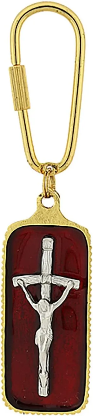 1928 Jewelry Company Symbols Of Faith Red Enamel Papal Crucifix Carabiner Keychain