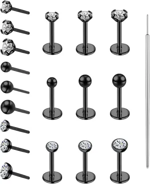 19pcs Nose Rings Studs, 20/18G 316L Surgical Stainless Steel Lip Rings Labret Jewelry Cartilage Tragus Helix Earrings Monroe Medusa Piercing Jewelry for Women Men