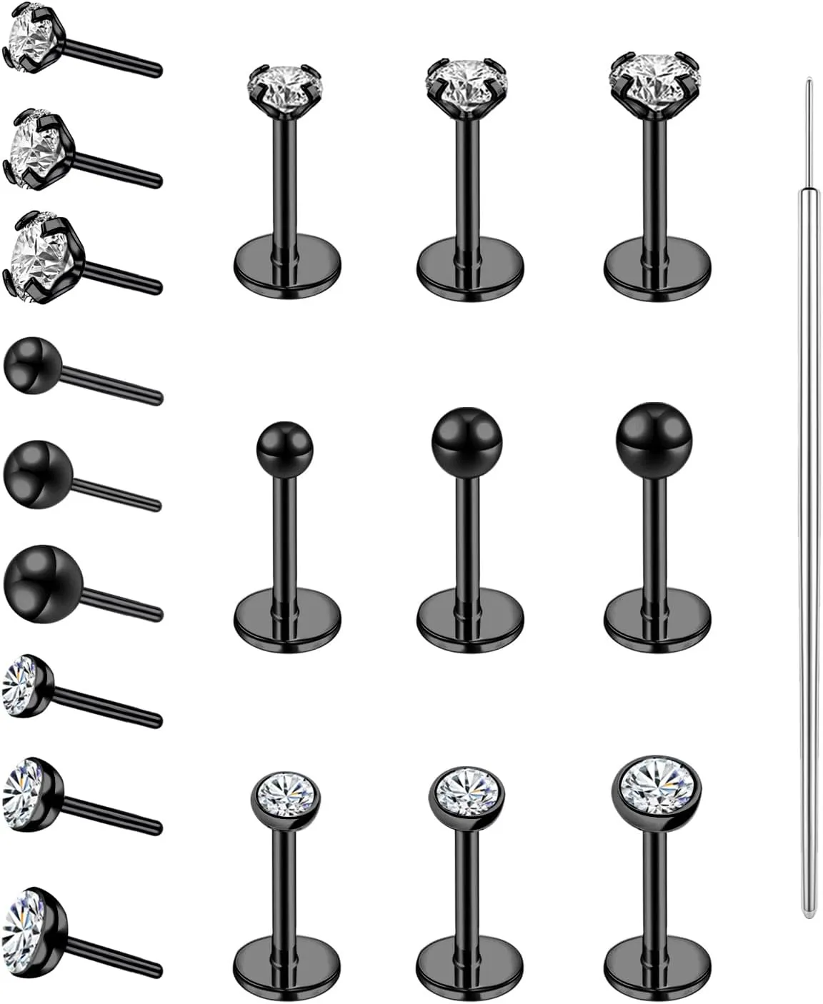 19pcs Nose Rings Studs, 20/18G 316L Surgical Stainless Steel Lip Rings Labret Jewelry Cartilage Tragus Helix Earrings Monroe Medusa Piercing Jewelry for Women Men