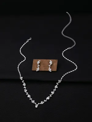 1set Elegant Rhinestone Necklace And Earrings Set Bridal Jewelry Women Wedding