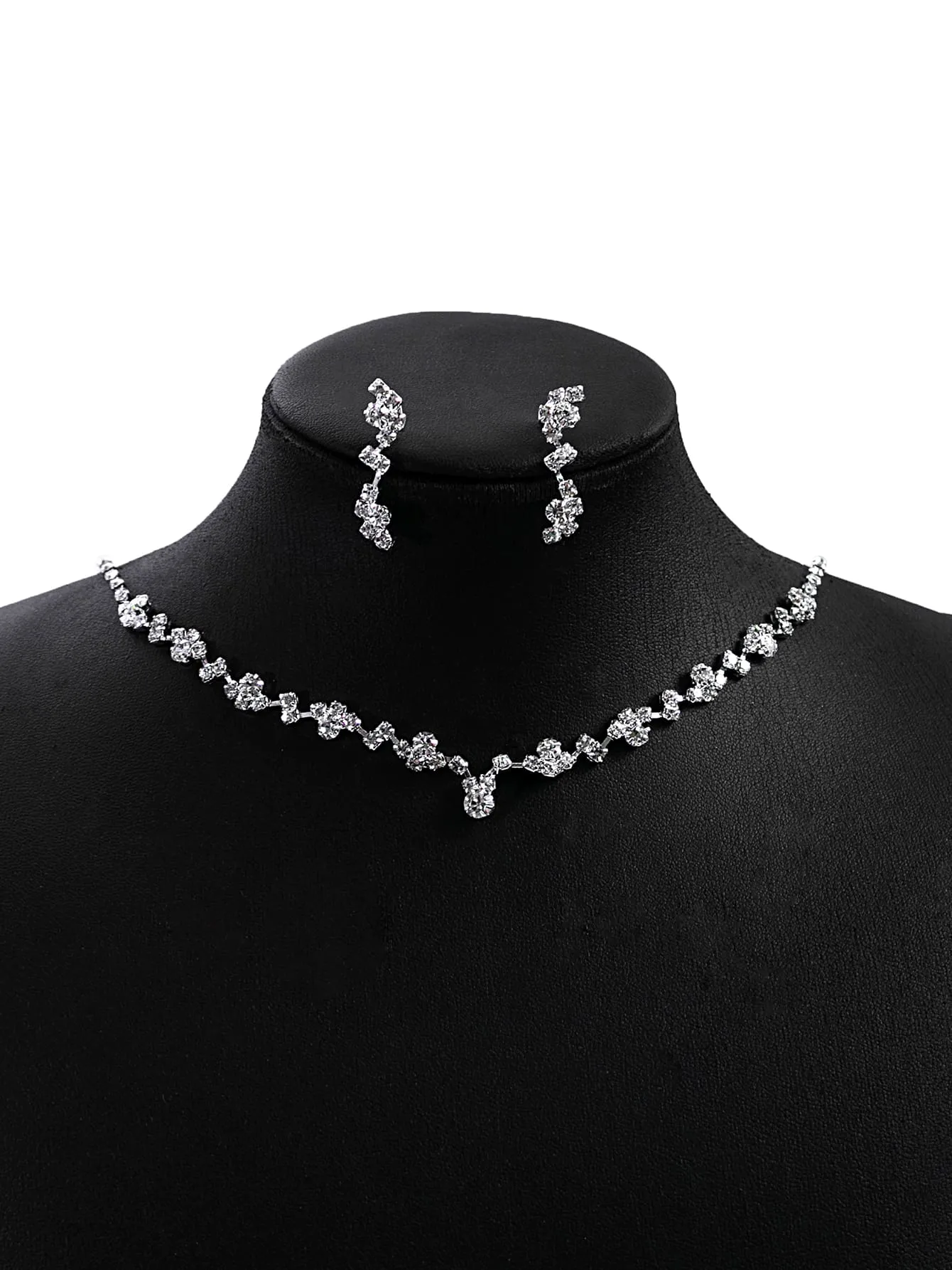 1set Elegant Rhinestone Necklace And Earrings Set Bridal Jewelry Women Wedding