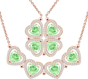 2 IN 1 Lucky Four Leaf Clover Necklaces for Women, Shamrock CZ Birthstone folding Heart Necklace, Extendable & Foldable Jewelry Gifts