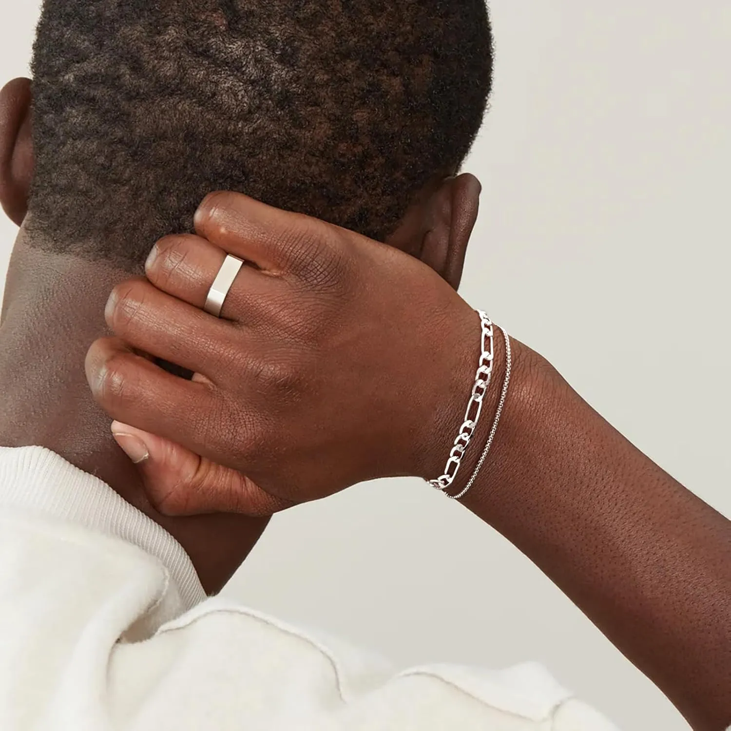 2 Pcs Mens Bracelets chain - 925 Sterling Silver Bracelet - Figaro Chain Bracelet for Men Women Boyfriend Gifts Jewelry Set -7/7.5/8 Inches