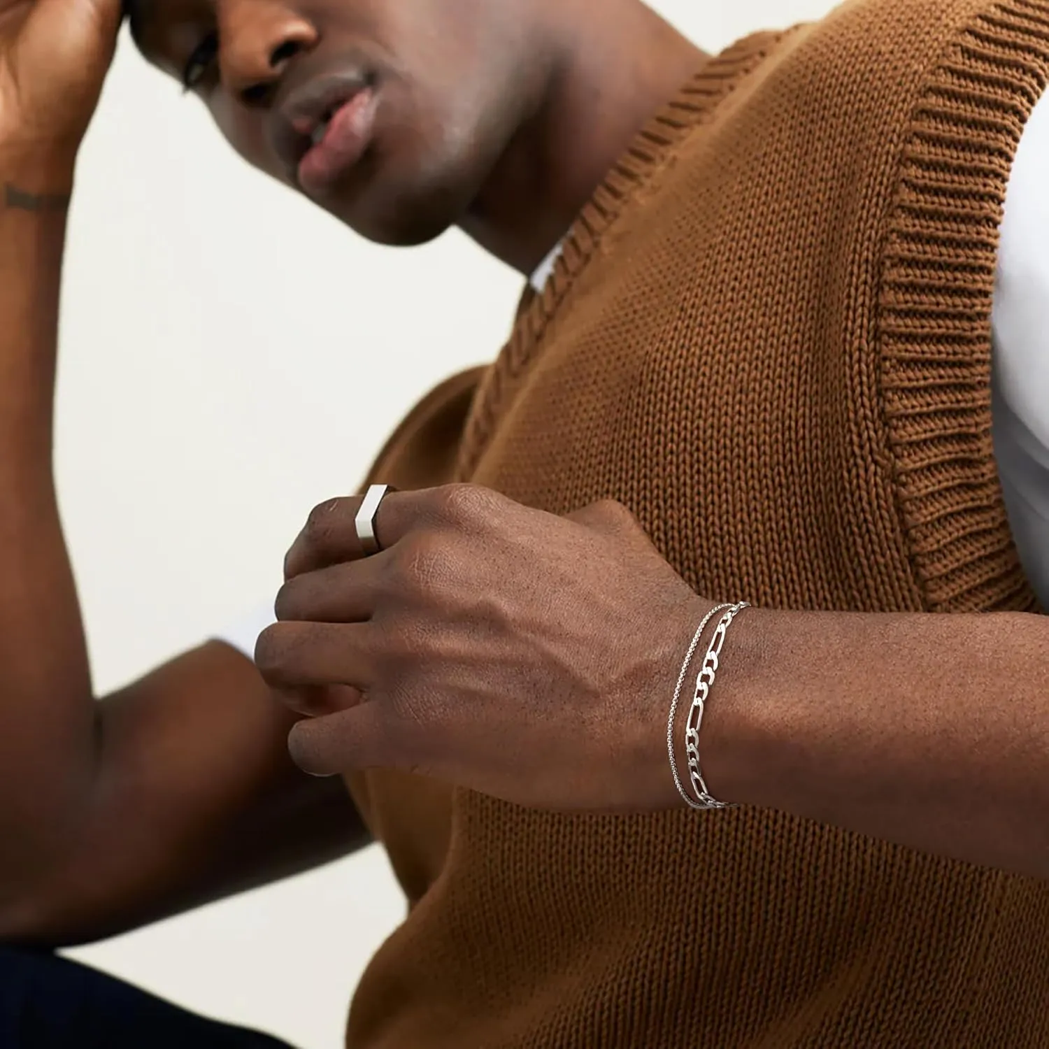 2 Pcs Mens Bracelets chain - 925 Sterling Silver Bracelet - Figaro Chain Bracelet for Men Women Boyfriend Gifts Jewelry Set -7/7.5/8 Inches