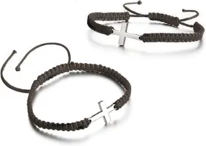 2 Pieces Friendship Cross Bracelet Black String Rope Braided Bracelet Stainless Steel Handmade Lucky Matching Couple Strand Bracelets Kabbalah Protection Cross Religion Jewelry