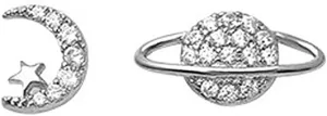 20g CZ Asymmetric Star Moon Planet Stud Earrings for Women Sterling Silver Hypoallergenic Piercing Post Jewelry Gifts
