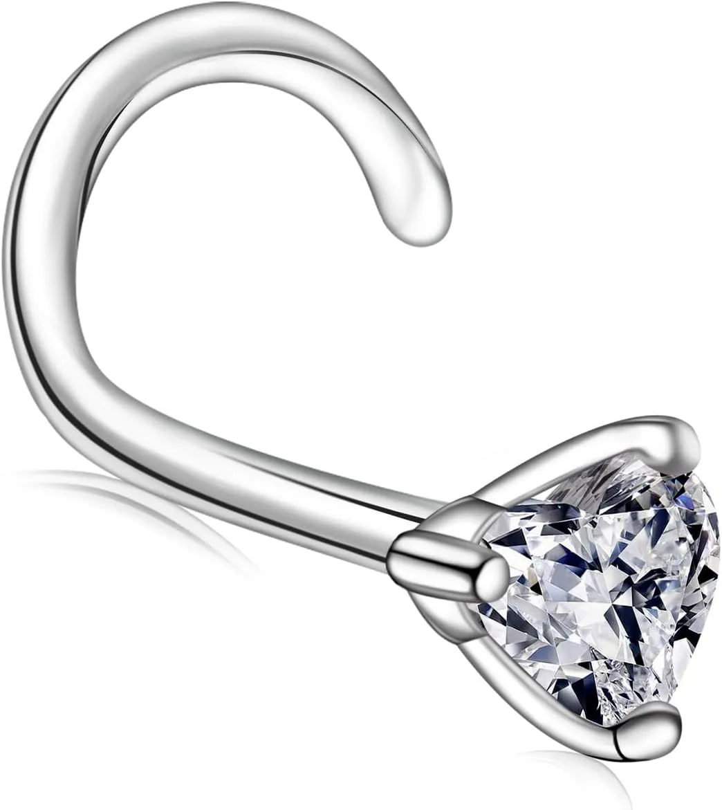 20g Moissanite Heart Nose Studs - 925 Sterling Silver Hypoallergenic Moissanite Heart Nose Rings Nose Piercing Jewelry Gifts for Women Men