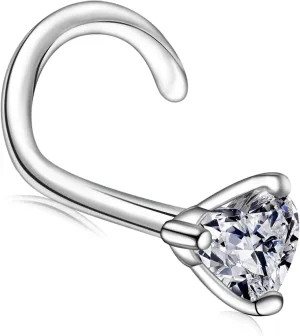 20g Moissanite Heart Nose Studs - 925 Sterling Silver Hypoallergenic Moissanite Heart Nose Rings Nose Piercing Jewelry Gifts for Women Men